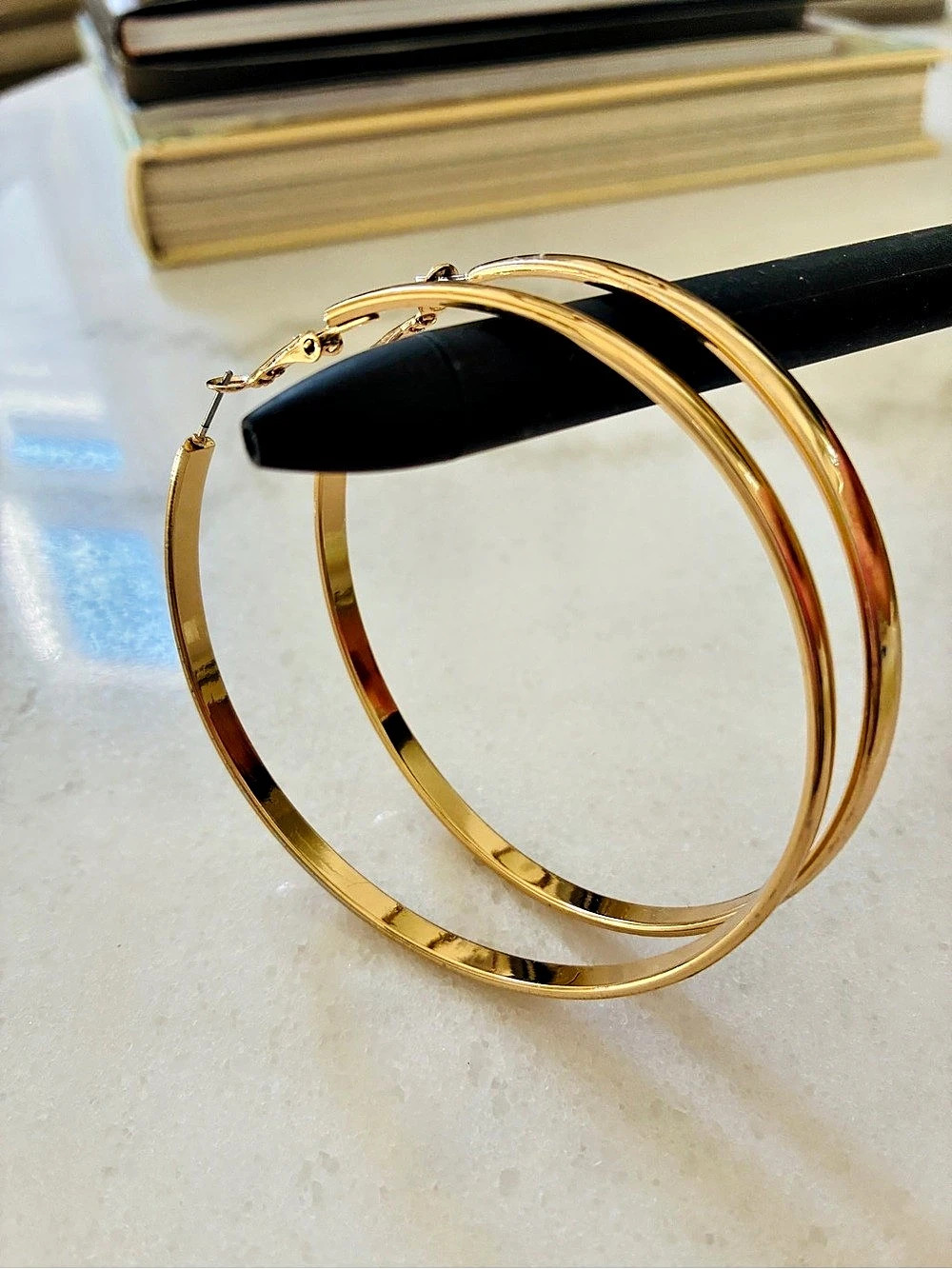 Large Gold-Tone Hoop Earrings, 2.75”